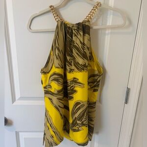 Milly of NY Topaz Yellow Gold Chain Silk Halter Top Size 8 Luxury Spring Blouse